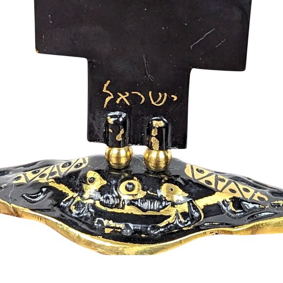 Vintage Goldtone Astrological Candelabra: Black Enamel Zodiac Candle Holder - Picture 6 of 9